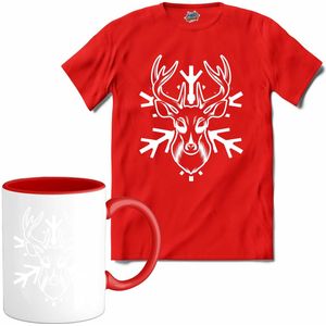 Kerst rendier sneeuwvlok - T-Shirt met mok - Dames - Rood - Maat S