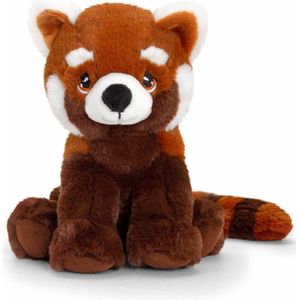 Keel Toys pluche rode Panda knuffeldier - rood/wit - zittend - 18 cm - Luxe Eco kwaliteit knuffels