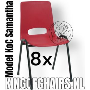 King of Chairs -Set van 8- Model KoC Samantha rood met zwart onderstel. Stapelstoel kuipstoel vergaderstoel tuinstoel kantine stoel stapel stoel kantinestoelen stapelstoelen kuipstoelen arenastoel De Valk 3320 bistrostoel schoolstoel bezoekersstoel