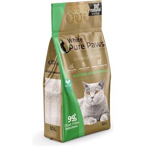 White Pure Paws Bentoniet kattenbakvulling - Aleo Vera kattenbakgrit - Kattenbakvulling klontvormend bentonite - 10L 8,4 KG