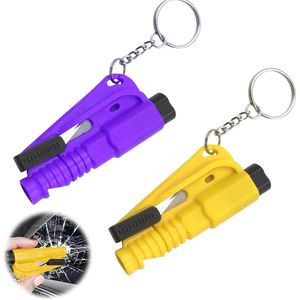 3-in-1 Noodsleutelhanger Met Raambreker en Gordelsnijder - Reddingshamer Voor Auto's - Draagbaar en Eenvoudig te Bedienen - Paars en Geel