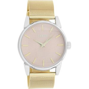 OOZOO Timepieces - Zilverkleurige horloge met goudkleurige metalen mesh armband - C9546