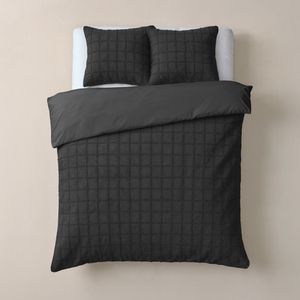Sleeptime Furry Check Dekbedovertrek - Lits-Jumeaux - 240X200/260 + 2 x kussenslopen 60x70 - Zwart