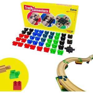 43 Brio Duplo-Adapters - Treinbaanonderdelen - Houten Treinbaan - geschikt voor LEGO DUPLO©, HUBELINO, BioBuddi, Hape, BRIO©, IKEA