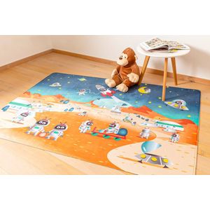 Kindertapijten.be - Planeet Speeltapijt met Ufo's - 110x170cm - Ultrazacht - Anti-slip - Wasbaar - Speelkleed / Speelmat / Vloerkleed Kinderen / Kinderkamer Tapijt / Speelmat / Speelhoek / Speelgoedtapijt / Speelmatten / Groot Speelkleed