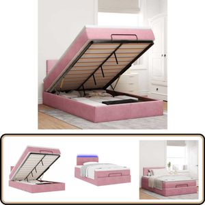 vidaXL Ottoman bed met matras en LED's 120x200cm fluweel roze