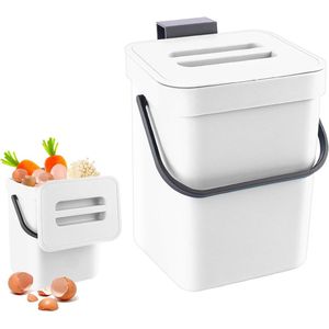 Compost Bin Kitchen Garbage Bin Hanging Bio Waste Bin with Lid Indoor 3L White