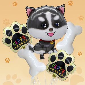 Loha-party®Husky puppy Thema Folie Ballonnen-Verjadaag Versiering-Feestpakket decoratie-Zwart en wit-Puppy bot ballonnen-Puppy voetafdrukken ballonnen-Huisderen feestje decoratie