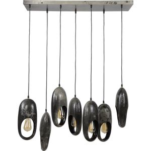 Hanglamp Open Oog dubbel | 7 lichts | oud zilver | 90x30x150 cm | eettafel / woonkamer | industrieel design | verstelbare hoogte