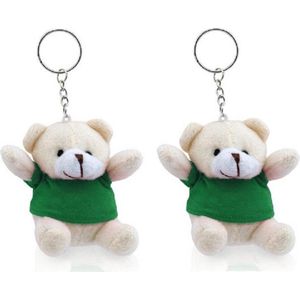 10x stuks pluche teddybeer knuffel sleutelhangers groen 8 cm - Beren dieren sleutelhangers - Speelgoed voor kinderen