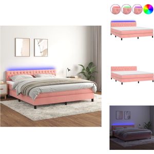 vidaXL Boxspring - Roze fluwelen bed - 203x160 cm - Verstelbaar hoofdbord - LED-verlichting - Pocketvering matras - Huidvriendelijk topmatras - Inclusief montagehandleiding - Bed