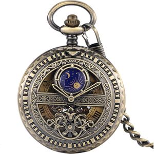 GWS Zakhorloge Blauwe Maan Mechanisch Vintage – Met ketting - Mechanisch Zakhorloge met handmatige opwinding