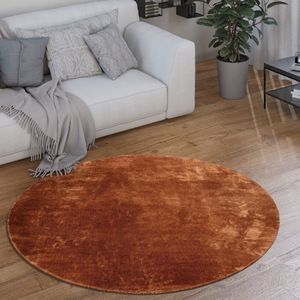 Paco Home Vloerkleed Rond Woonkamer Laagpolig Modern Pluizig Wasbaar Eenkleurig 120 cm Rund