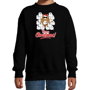 Foute Kerstsweater / Kerst trui met hamsterende kat Merry Christmas zwart voor kinderen- Kerstkleding / Christmas outfit 110/116