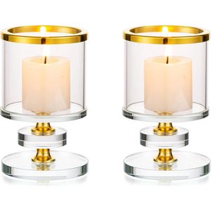 Pillar Candle Holders - 2PCS Clear Glass Candlestick Holder for Candlelight Dinner - Table Centerpiece - Tealight Candle Holder for Floating Candles or LED Candles - Gold