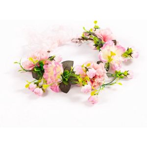 KIMU Grote Bloemenkrans Lichtroze Bloemen Haarband Diadeem Fairy Haar Festival