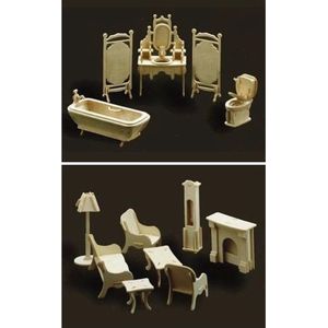 Poppenhuis meubels set huiskamer en badkamer - Bouwpakket