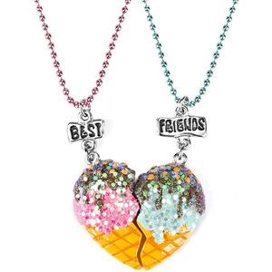 Bixorp Friends BFF Ketting voor 2 met Ijsjes Roze & Blauw -  Gekleurd Koord Vriendschapsketting - Twee Helften Best Friends - Voor Meisjes - Best Friends Ketting Vriendschap Cadeau voor Twee