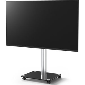 Spectral QX203-BG-AL | tv-statief verrijdbaar, tv-standaard draaibaar | aluminium buis, voetplaat in zwart glas | geschikt voor 32"" - 55” inch televisies