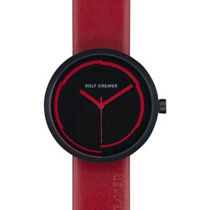 Rolf Cremer Plano - dames horloge - rood - titanium - kalfsleer - zwarte wijzerplaat - cadeautip