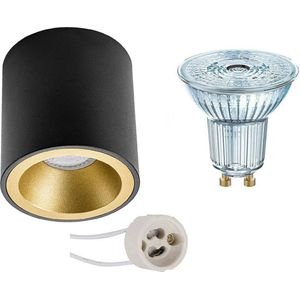 OSRAM - Opbouwspot Set - Parathom PAR16 930 36D - Proma Cliron Pro - GU10 Fitting - Dimbaar - Opbouw Rond - Mat Zwart/Goud - 5.5W - Warm Wit 3000K - Verdiept - Ø90mm