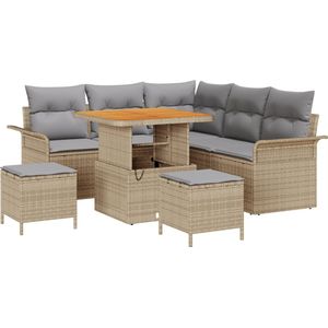 vidaXL - 8-delige - tuinset - met - kussens - in - beige - poly - riet - en - acaciahout