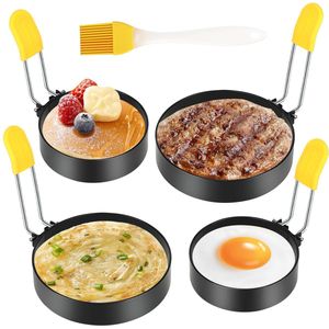 My Ninki ® Innovatieve Set van 4 Ei- en Pannenkoekvormen met Siliconen Handgrepen en Oliekwast