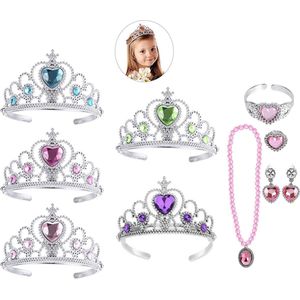 Uitdeelzakjes - 5 x Kroon / Tiara - Verjaardag - Prinsessen - Juwelenset Roze - Traktatie Kind - Verkleedaccessoire