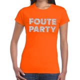 Foute Party zilveren glitter tekst t-shirt oranje dames - foute party kleding XS