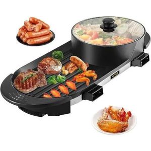 SureDeal® - Grillplaat - BBQ - Pan - 2-in-1 - Grill apparaat voor op tafel - Gourmet - Anti-aanbaklaag - 67 centimeter - 5 Standen - 2200W