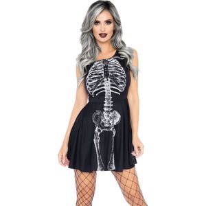 Wonderland - Spook & Skelet Kostuum - Gedeeltelijk Geslaagde Rontgenfoto Skelet - Vrouw - Zwart, Wit / Beige - Medium - Halloween - Verkleedkleding