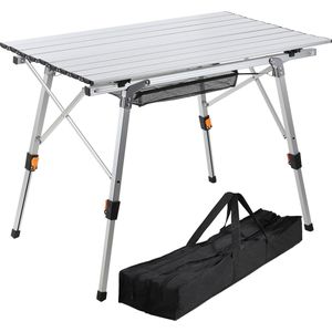 Campingtafel Klaptafel in hoogte verstelbare - Aluminium - 91 x 50 cm - Met Tas - oprolbaar tafelblad - Zilver - Tuintafel - Kampeertafel - Camping Klaptafel