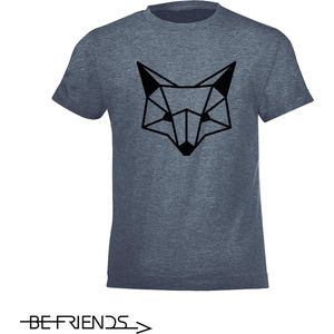 Be Friends T-Shirt - Fox head - Kinderen - Denim - Maat 12 jaar