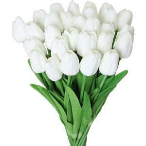Witte Kunsttulpen voor Pasen - Kunstbloemen 30 stuks - Tulpen gemaakt van latex - Paasdecoratie tulpen - Paasfeest tulpen