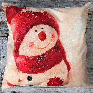 Kussenhoes - Kerst - Sneeuwpop - Rood