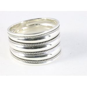 Brede hoogglans zilveren ring met fijne kabelpatronen - maat 22