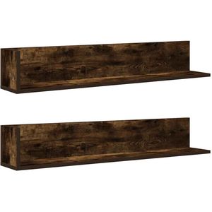 vidaXL Wandschappen 2 st 100x16,5x16,5 cm bewerkt hout gerookt eiken - Muur Plank - Muur Planken - Zwevende Plank - Zwevende Muur Plank