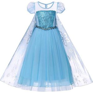 Prinses - Elsa ijsprinses jurk - Prinsessenjurk - Verkleedkleding - Feestjurk - Sprookjesjurk - Maat 134/140 (140) 8/9 jaar