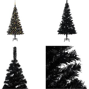 vidaXL Kunstkerstboom met LED's en kerstballen 240 cm PVC zwart - Kunstkerstboom - Kunstkerstbomen - Kerstboom - Kerstdecoratie