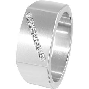 Lucardi Heren Ring met witte zirkonia - Ring - Cadeau - Vaderdag - Staal - Zilverkleurig