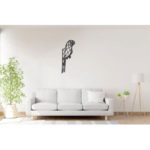 Geometrische Papegaai - Zwart MDF - 93*38 cm - Geometrische dieren - Muurdecoratie - Line art - Wall art