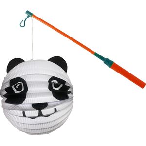 Bol lampion panda - wit - H20 cm - papier - met lampionstokje - 40 cm