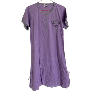 Dames katoenen nachthemd korte mouw maat- 34-36 paars-grijs