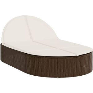 vidaXL Dubbel Ligbed - Dubbele Ligbedden - Ligbed - Tuinstoel - Ligbed 2-persoons met kussens poly rattan bruin