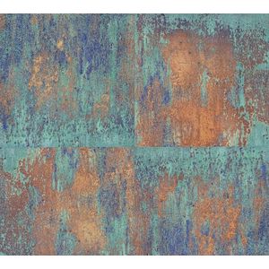 Retro behang Profhome 361181-GU vliesbehang glad in retro stijl mat blauw bruin 5,33 m2