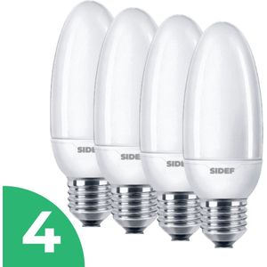 Sidef Kaarslamp Spaarlamp E27 - 7W - Warm Wit Licht - Niet Dimbaar - 4 stuks