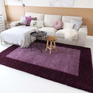 Hoogpolig vloerkleed shaggy Trend lijstmotief - paars 60x110 cm