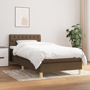 The Living Store Boxspringbed - Bed Frame 193x90x78/88 - Donkerbruin stof - multiplex en bewerkt hout - Pocketvering Matras 90x190x20 - Huidvriendelijk Topmatras 90x190x5 - Inclusief montagehandleiding