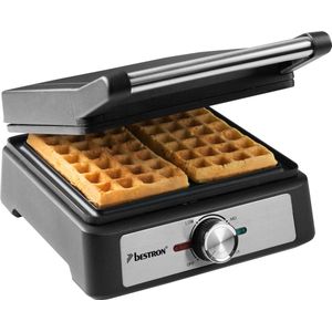 Bestron Wafelijzer voor belgische wafels, Brusselse wafelijzer voor twee dikke wafels, met antiaanbaklaag en Cool Touch handvat, Black Label Collection, kleur: Zwart