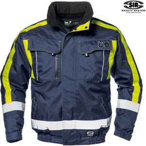 CONTENDER JACKET Werkjas , Blauw / Hi-Vis Geel Veiligheidsjas - Waterdicht - Winddicht - Verstelbare manchetten - Reflecterende details - Verborgen capuchon - Fleece kraagvoering - Meerdere zakken - EN 343